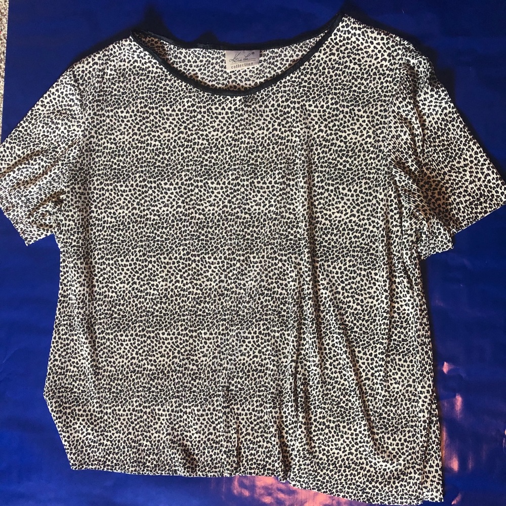 Vintage Animal Print Black & White Pleated Blouse